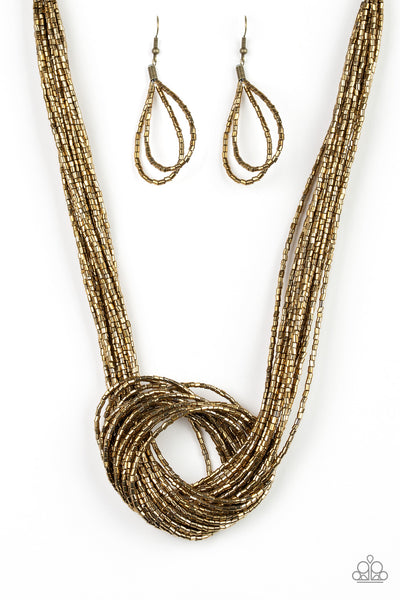Knotted Knockout Brass necklace paparazzi
