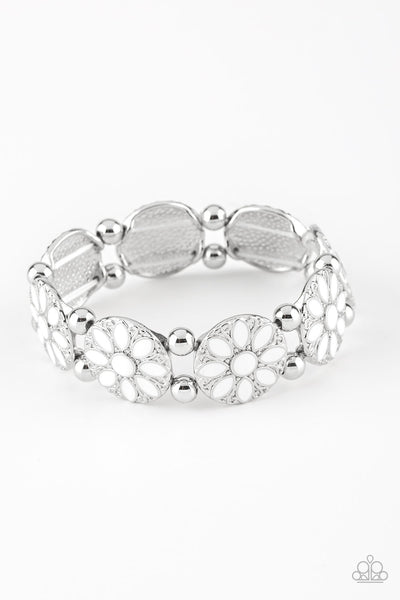 dancing dahlias white bracelet (Paparazzi)